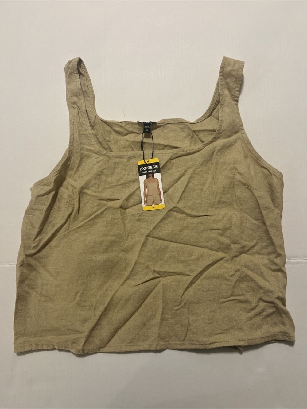 Express Women's Linen Tank Top Beige Linen Blend Square Neck Size M Medium